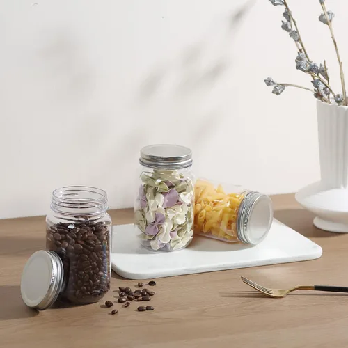 Vista 6 de Paquete de 20 tarros de plástico plateados de 16 onzas con tapas de rosca, recipientes de plástico para almacenamiento de alimentos para almacenar