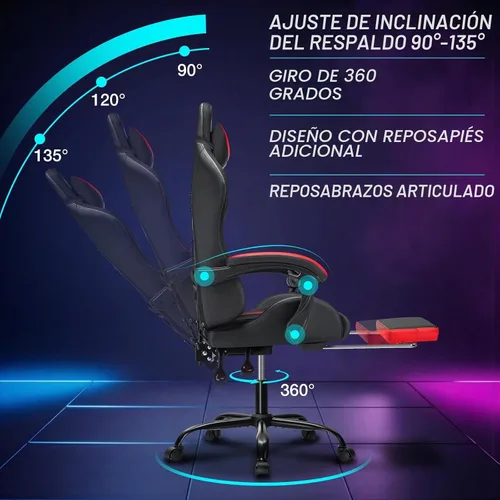 Vista 7 de HOFFREE LED Gaming Chair with Massage RGB Lights Computer Game Chair-Red Rojo + negro