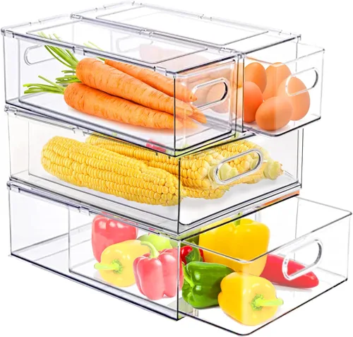 Vista 9 de bealy Paquete de 3 organizadores y almacenamiento para refrigerador, contenedores transparentes con cajón extraíble, cajones para refrigerador