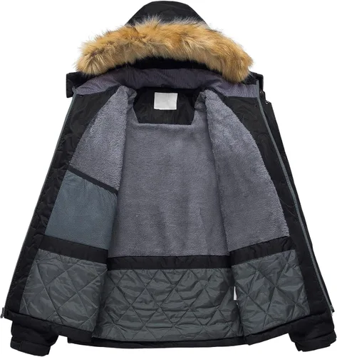 Vista 3 de Pursky Chaqueta de esquí impermeable para hombre abrigos de nieve de invierno abrigos de piel con capucha