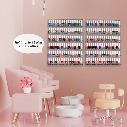 Vista 5 de AMT - Estantes metálicos para esmalte de uñas para pared, exhibición de esmalte de uñas transparente, organizador de aceites esenciales Young