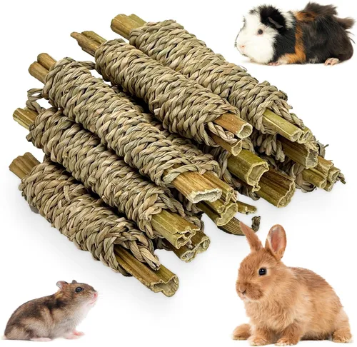 Vista 10 de Fhiny 12 piezas de juguetes masticables de conejillos de indias, ramas de manzana, hierba marina, palitos molares para dientes, conejito masticable