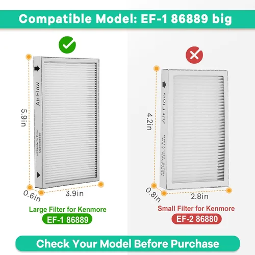 Vista 4 de 53295 EF-1 Filtro de medios HEPA para Kenmore 86889, 20-86889, 40324, 53295 Filtro de aire de escape para aspiradoras verticales y aspiradoras
