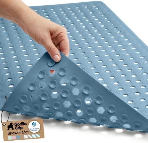 Vista 24 de GORILLA GRIP - Alfombrilla patentada cuadrada para cabina de ducha, alfombrillas pequeñas para el piso de la bañera para duchas de pie, ventosas
