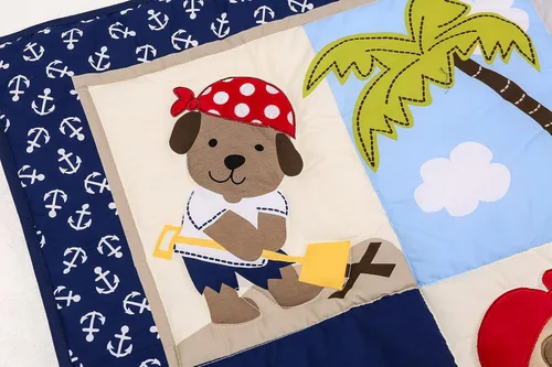 Vista 3 de Juego de ropa de cama de cuna de bebé de animales azules para cuna, 8 piezas