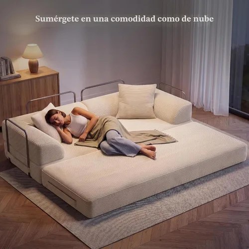 Vista 6 de Sofá cama convertible Cloud sin huesos, sofá de piso de 177,8 cm, 4 en 1, plegable, acomodado, sofá de 2 plazas, sofá cama de espuma de alta