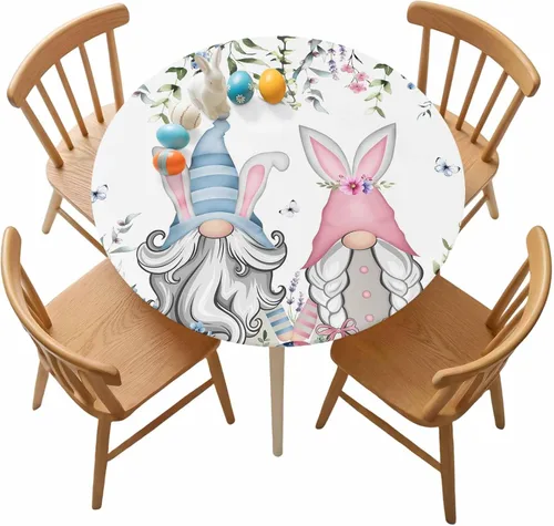 Vista 46 de Mantel ajustado para mesa redonda, mantel de otoño con hojas de otoño y calabaza de Acción de Gracias con borde elástico, mantel impermeable de Beige