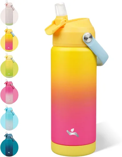 Vista 46 de Konokyo - Botella de agua deportiva aislada de acero inoxidable de 18 onzas con tapa con popote Black; BPA-free, leak-proof sports bottle with
