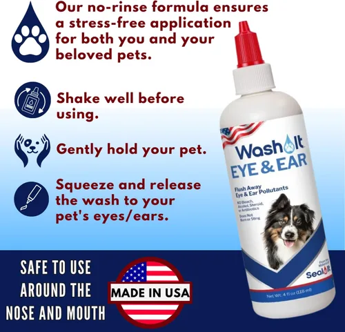 Vista 5 de Wash-It - Lavado de ojos y oídos para mascotas para eliminar contaminantes, irritaciones y suciedad, lavado de oídos y lágrimas hecho en Estados