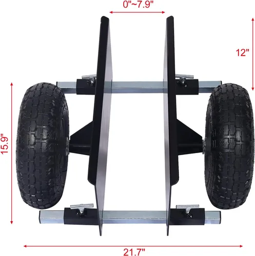 Vista 2 de Plataforma de panel resistente, muñecas de puerta ajustables con ruedas, 2 ruedas neumáticas de 10 pulgadas, rodamiento de carga de 600 libras