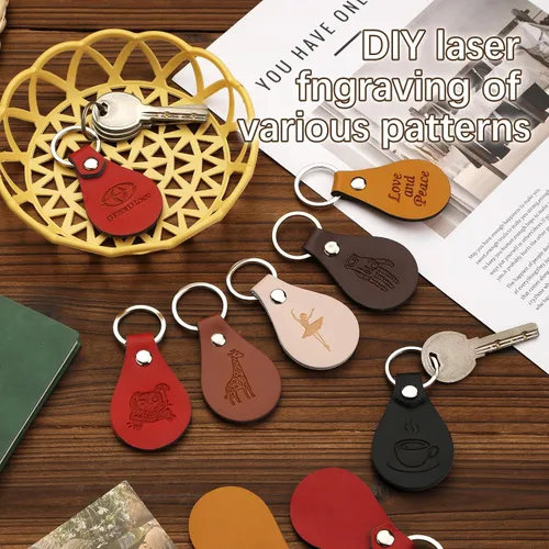 Vista 4 de Kit de llavero de cuero multicolor para sellar manualidades de bricolaje para trabajo de cuero, Marrón 2