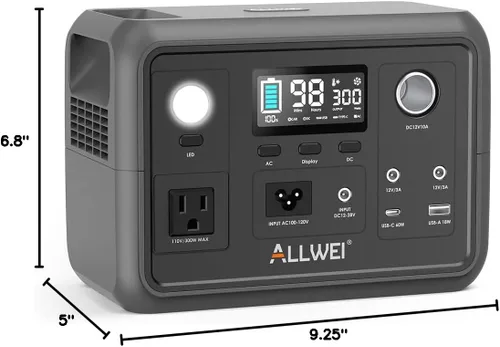 Vista 10 de ALLWEI - Estación de energía portátil 300 W (pico 600 W) mejorada, banco de batería LiFePO4 de 256 Wh, generador solar con 6 puertos de salida
