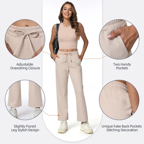 Vista 5 de Haowind Pantalones deportivos para mujer con bolsillos, ligeros, para entrenamiento, atletismo, correr, gimnasio, descanso, pantalones casuales