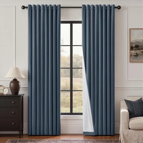 Vista 36 de Cortinas de 100 pulgadas extra anchas 100% opacas marfil con ojales, lino Natural