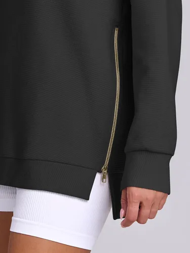 Vista 6 de ANRABESS - Sudadera de gran tamaño para mujer, cuello redondo, manga larga, tipo túnica, con cremallera lateral, sudadera con capucha, suéter