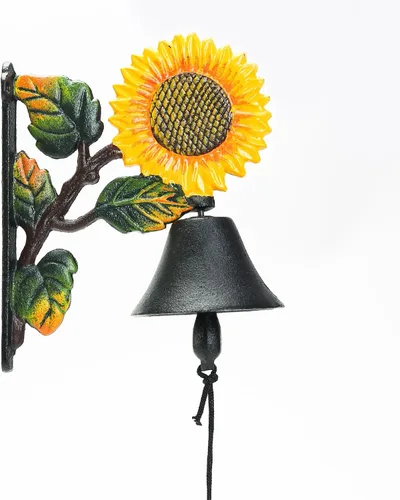 Vista 9 de Sungmor Campana de cena de hierro fundido, campana de puerta exterior de granja, campana colgante de pared, antiguo color encantador pájaros Forma B