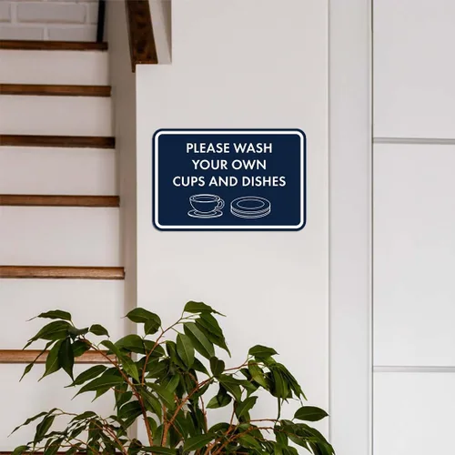 Vista 6 de Letrero clásico enmarcado con texto en inglés «Please Wash Your Own Cups and Dishes» (negro)