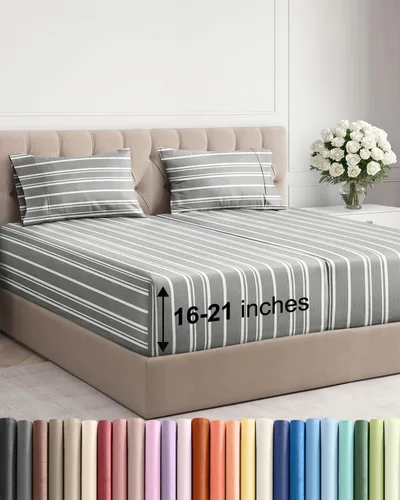 Vista 114 de Juego de sábanas tamaño Queen con bolsillos extra profundos, sábanas transpirables y refrescantes de 4 piezas, ropa de cama de lujo para hotel