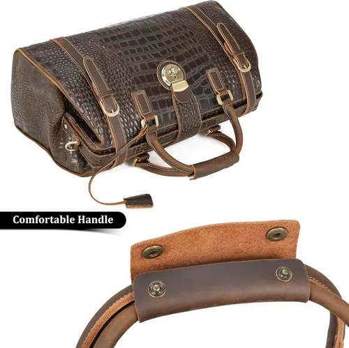 Vista 7 de Polare - Bolsa de lona elegante para hombre, 21 pulgadas, de piel de vaca, para viajes, Marrón