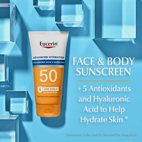 Vista 2 de Eucerin Sun Sunscreen Lotion Bundle, SPF 50, paquete variado, 2 artículos Advanced Hydration SPF 50 Sunscreen Lotion (5 FL OZ), Age Defense Face