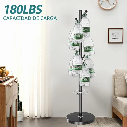 Vista 3 de OIRUMIE Perchero con base de mármol natural, perchereros metálicos independientes, perchero resistente con 8 ganchos para colgar bufanda, bolso Negro
