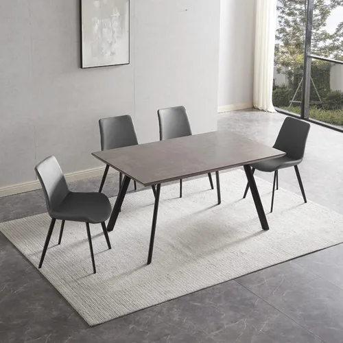 Vista 8 de ZckyCine Conjunto moderno de mesa de comedor de 5 piezas con mesa rectangular de madera y 4 sillas tapizadas en cuero, capacidad para 4 personas