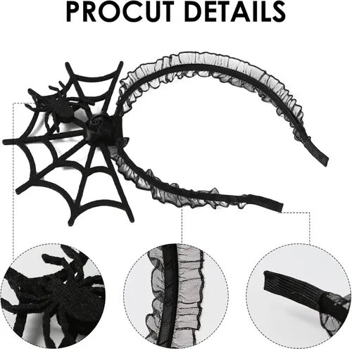 Vista 4 de Accesorios de disfraz de araña, diadema de telaraña, gargantilla negra para Halloween, cosplay, disfraz, tatuaje