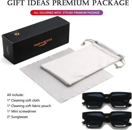 Vista 193 de AIEYEZO Gafas de sol cuadradas para mujeres y hombres, gafas de sol cuadradas con montura gruesa, estilo de diseñador simple