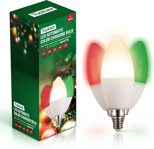 Vista 8 de Bombilla LED automática que cambia de color – Ciclos automáticamente entre rojo/verde/blanco cada 5 segundos – A19, E26, 2 W, bombilla LED de porche