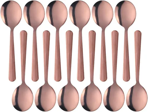 Vista 10 de Juego de cubiertos de cuchara redonda de 12 piezas, cucharas redondas de 5.8 pulgadas, color negro