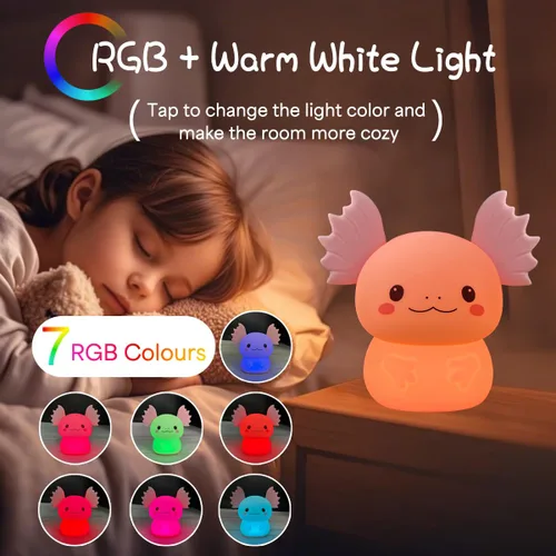 Vista 3 de Regalos de Axolotl Luz Nocturna para Niños, Bonita Lámpara de Axolotl de Silicona para Bebé y Niño Pequeño, Luz Nocturna de Animales para Niños