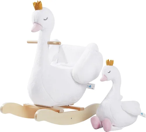 Vista 9 de labebe Caballo mecedor de cisne blanco para niños, animal de peluche en madera para niños de 6 meses, para niños y niñas/guardería, regalo