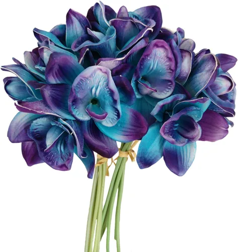 Vista 6 de Juego de 10 orquídeas artificiales de tacto real (morado)