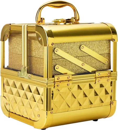 Vista 3 de Ver Beauty Art Craft Tattoo Maquillaje Acrílico Mini Tren Caja Organizadora de Caja de Aluminio Dos Estantes Voladizos con Tapa Espejo Cerraduras