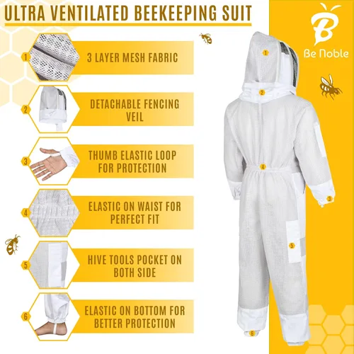 Vista 3 de Traje de apicultura profesional de 3 capas – Traje de abeja protector resistente para un manejo seguro y eficiente de la apicultura.