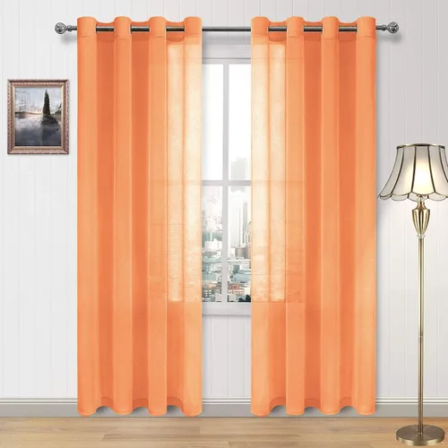 Vista 198 de DWCN Cortinas traslúcidas color verde frijol para sala de estar y dormitorio - Cortinas voile con aspecto de lino sintético con ojales en la parte