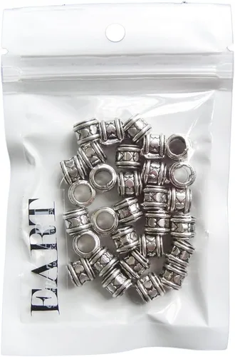Vista 3 de RUBYCA 50 cuentas espaciadoras tibetanas en tono plateado para cilindro de pulsera