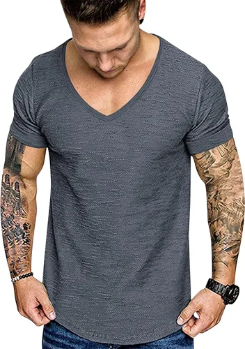 Vista 3 de COOFANDY Paquete de 2 camisetas de manga corta con cuello en V para hombre