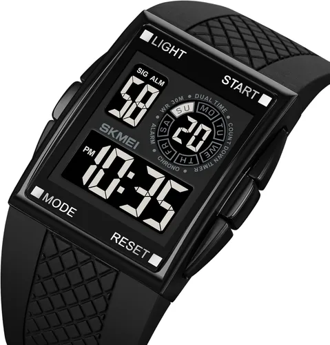 Vista 3 de CakCity Reloj deportivo digital para hombre y mujer, pantalla de cristal, esfera grande, aleación, concha, cuadrado, impermeable, casual