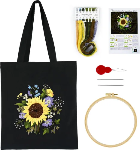 Vista 11 de Kit de bordado MAMUNU de lona con patrón para principiantes, kits de arte y manualidades DIY para adultos, incluye bolsa de bordado