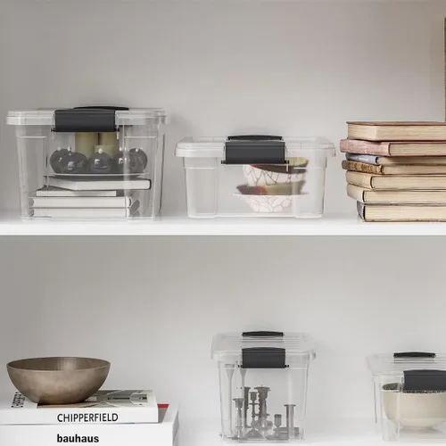 Vista 5 de Superio Caja de almacenamiento transparente con tapa, contenedores de plástico de 4.7 cuartos para organizar, cajas apilables, sin BPA, no tóxico