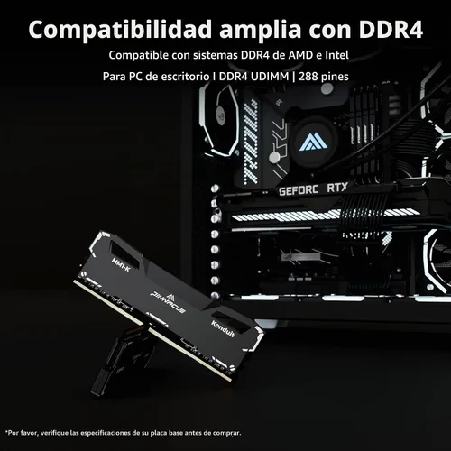 Vista 5 de Timetec Pinnacle Konduit 8GB DDR4 3200MHz PC4-25600 CL16-18-18-38 XMP2.0 Overclocking 1.35V Compatible para AMD e Intel Módulo de memoria RAM