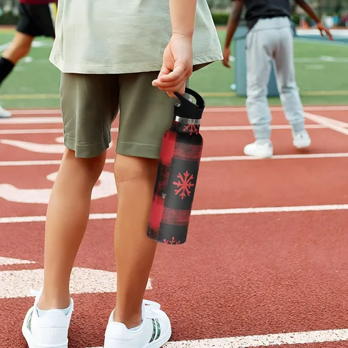 Vista 5 de Kids Water Bottle for School, Kids Water Bottle Stainless Steel for Travel or School 20 Oz, BPA-Free, Red Snowflakes Black Buffalo Plaid