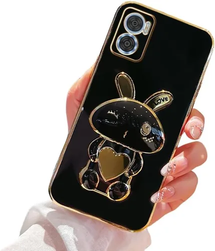 Vista 10 de Funda de silicona compatible con Motorola E22 con lindo soporte de conejo de dibujos animados para Motorola E22 Slim TPU galvanizado antihuellas 1