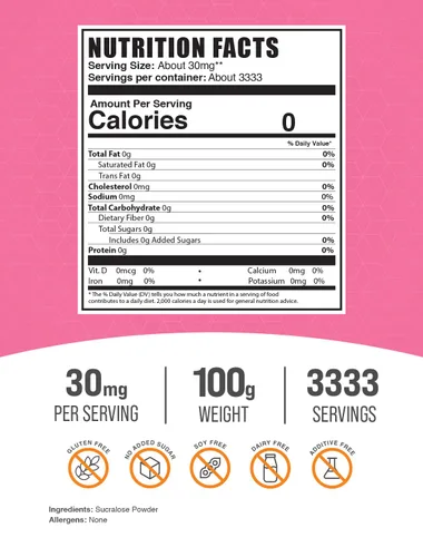 Vista 2 de Sucralosa en polvo – Alternativa al azúcar – Edulcorante cero calorías – Edulcorantes artificiales – Edulcorante Keto, 30 mg por porción, 100 g