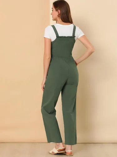 Vista 5 de Allegra K Overol de algodón casual vintage con bolsillos anchos para mujer