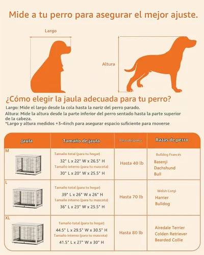 Vista 7 de Piskyet Muebles de madera para perros con panel divisor, mesa auxiliar de jaula para perros con bandeja deslizante fijable, puertas dobles