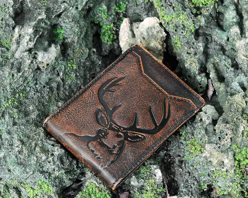 Vista 3 de DK86 Mens Deer Slim Wallet with Money Clip Minimalist Bifold Front Pocket wallet for Men RFID Blocking Full Grain Leather with Hand Burnished