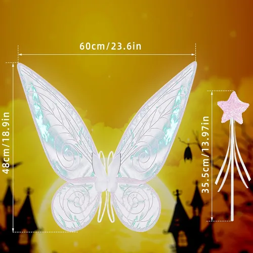Vista 5 de Fairy Wings, Fairy Costume for Women, Butterfly Wings for Adults Kids, Halloween Costume Angel Wings Dress Up Party Favor
