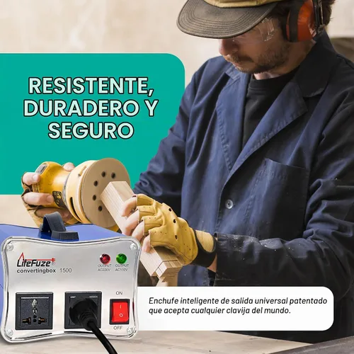 Vista 5 de LiteFuze Convertidor de voltaje de 1500 W - 110 V a 220 V y transformador elevador de 220 V a 110 V - Protección dual del disyuntor - Salida